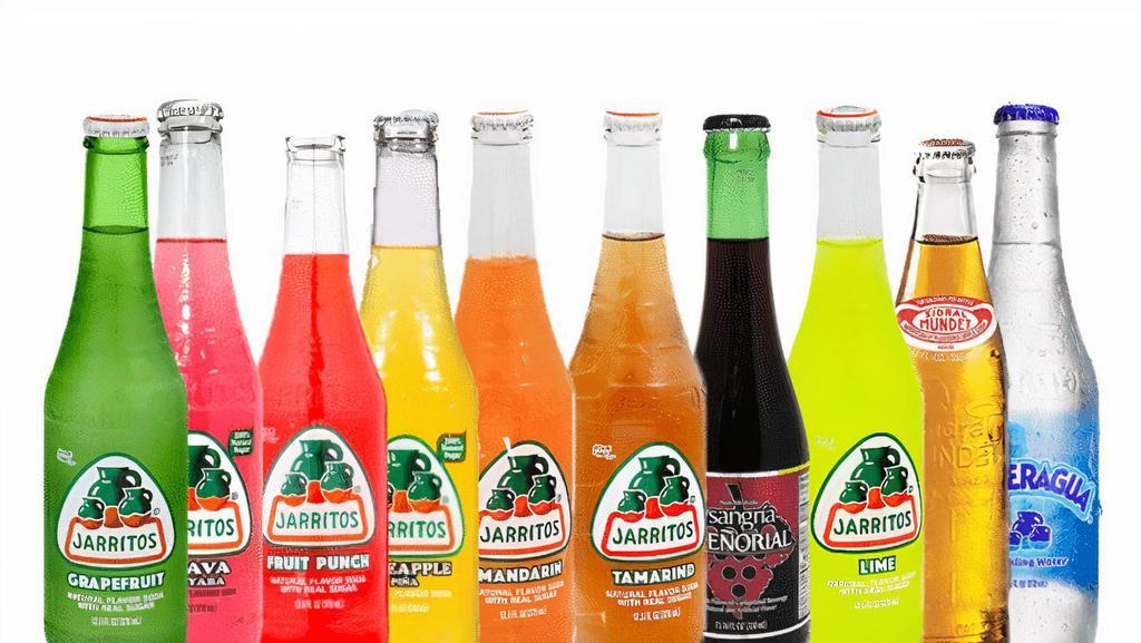 Jarritos · Choose from our delicious selection of Jarritos ranging from mango, strawberry, mineral water, tamarind, lime, pineapple, grapefruit, sidral mundet and sangria.