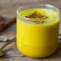 Golden Milk Latte · Turmeric and pear juice, mixed with cashew milk, pure maple syrup, coconut oil and steamed h...
