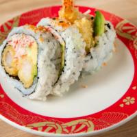 Super Tempura Shrimp Roll · Crab salad tempura shrimp, cucumber, avocado, masago.