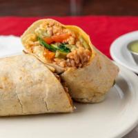 Vegan Burrito · Rice, pinto beans, pico de gallo, your choice filling.