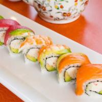 Rainbow Roll · California Roll, Five Kinds of Fish and Avocado on top