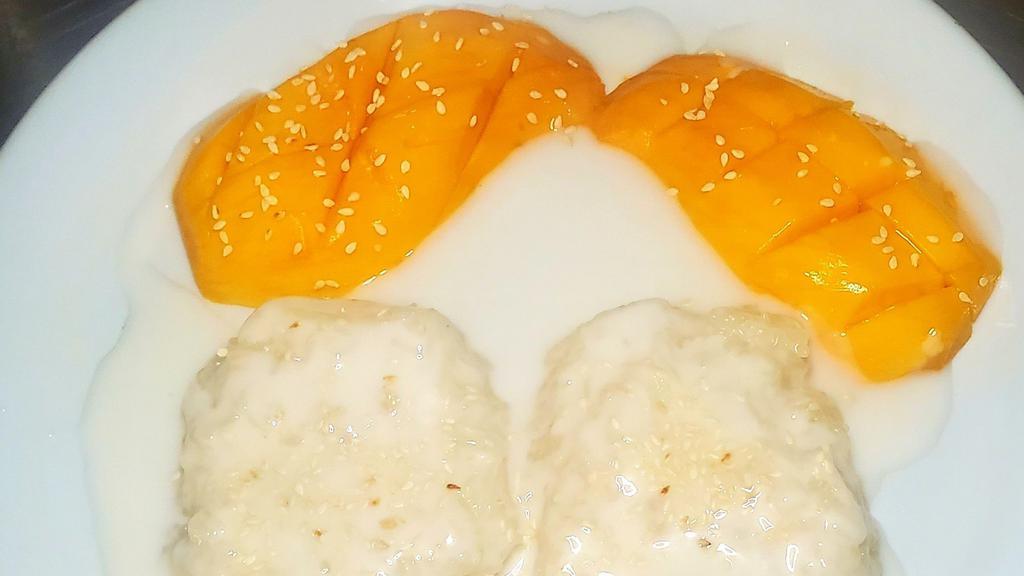 Sitcky Rice With Mango · Sticky Rice with Mango with Coconut Milk topping and a sprinkle of sesame seeds