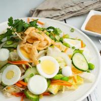 Half Order Thai Crunch Salad (Gf) · Iceberg Lettuce, Cucumber, Purple Cabbage, Carrots, Edamame, Green Onion, White Onion, Egg, ...