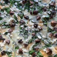 Umami · A house-made Sauteed Mushroom mixture, Feta cheese (Sheep), Spinach, and Mozzarella, on a Ro...