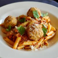 Penne Bolognese & Meatballs · chicken meatballs, spicy Italian sausage, red pepper, tomato cream sauce, parmesan cheese. 9...