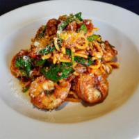 Spicy Wild Shrimp Pomodoro · Nordstrom Signature Recipe. tomato sauce, baby spinach, heirloom tomatoes, parmesan cheese, ...