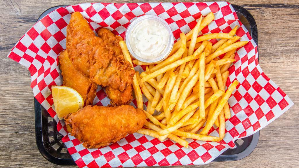 4 Pcs Fish & Chips · Served with tartar sauce ,lemon and French Fries and Choice Of Side