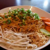 N1 Phad Thai · Stir fried rice noodles with bean sprouts, green onion, ground peanuts, and egg. For Chicken...