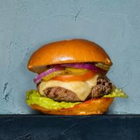 Hellfire Burger · Seasoned half-pound angus patty perfectly cooked to medium, topped with topped with melted c...