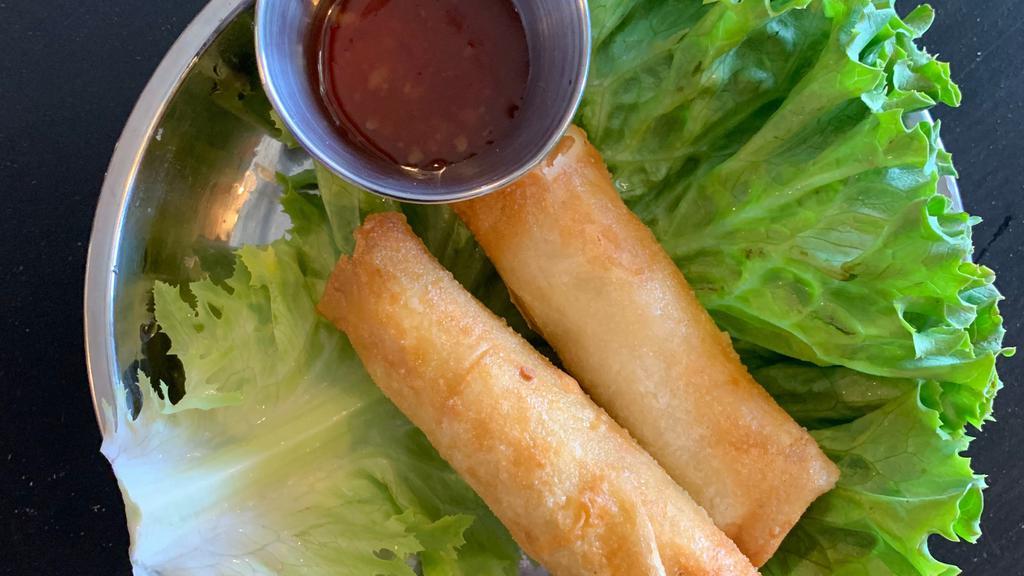 Vegetarian Lumpia · Vegetarian. House-made. Flavorful Beyond Beef®, chopped onion, minced carrots, and diced potatoes, bundled in a crispy wrapper. Served with Mae Ploy Sweet Chili Sauce for dipping. A Filipino food classic.