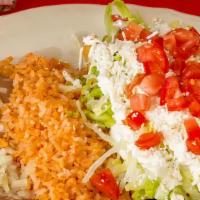 3 Flautas · Rolled corn tortillas filled with your choice of meat. Deep Fried and topped with lettuce, s...