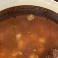 Pozole Rojo · Served with your choice of bread, chips, tostadas ro handmade corn tortillas. Also served wi...