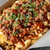 Ultimate Bbq Fries · Crispy fries topped with classic mack n’ cheese, pulled. pork, bourbon bbq sauce & scallions...