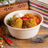 Mini Vegan Falafel · A blend of chickpeas, fava beans, fresh herbs and spices. Flash fried for a crunchy outside ...