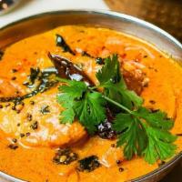 Malabar Fish Curry · (GF). Kerala style fish curry made with coconut milk, turmeric, plum tomato, onion and cilan...