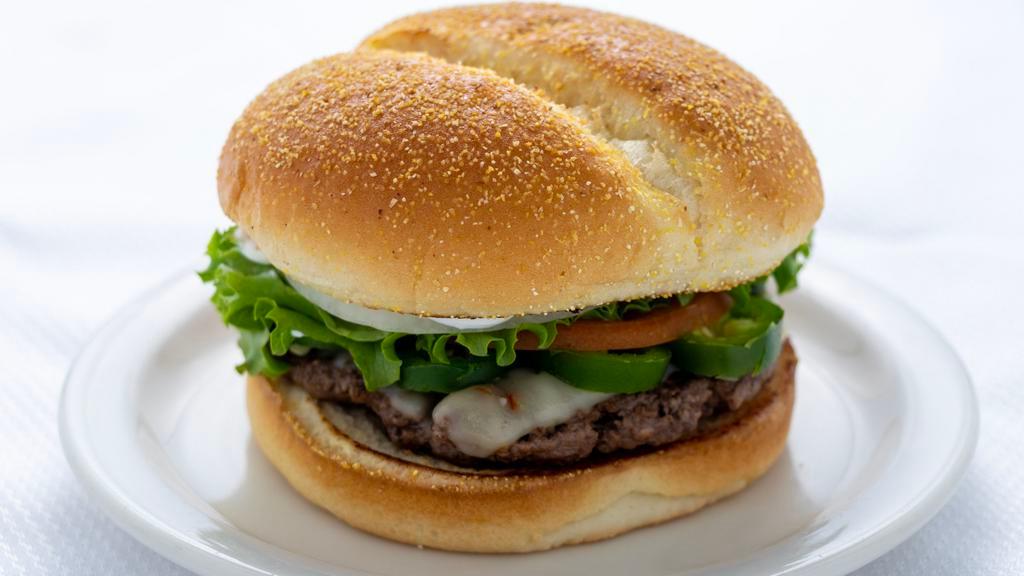 Jalapeño Burger · 1/3 pound burger with pepperjack cheese and fresh jalapenos.  Comes with sour cream, onion, tomato, lettuce