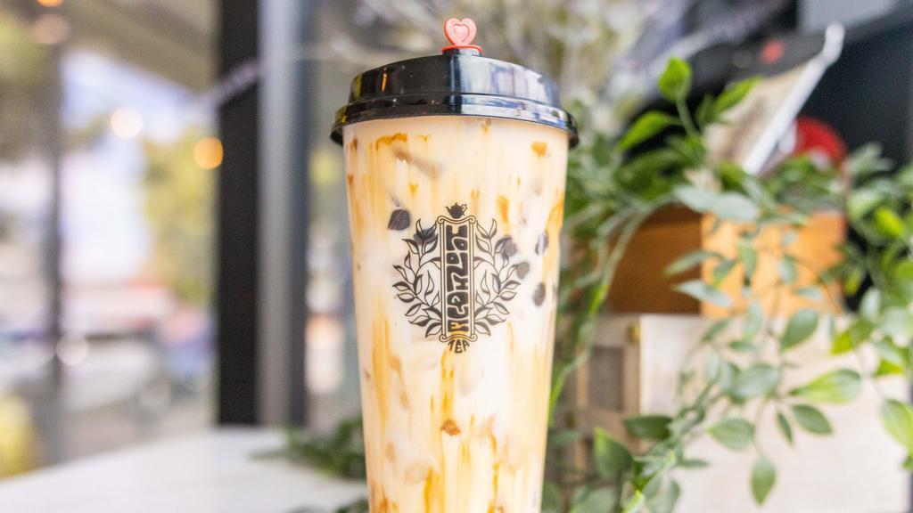 Brown Sugar Boba · Milk drink drizzled with brown sugar and paired with boba drenched in brown sugar and honey - soy milk available.