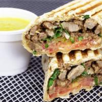 Beef Shawarma Sandwich · Served with 4 oz lentil soup.