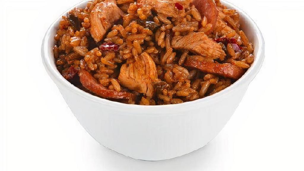 Jambalaya - Large · Rice with sausage, Krispy Krunchy chicken pieces, along with celery, onion, and green pepper flavors will warm you up and brighten your day with just one bite