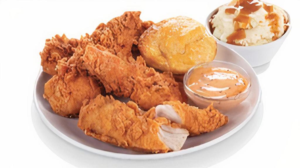 Catering Box Lunch 4Pc Cajun Tenders · Box Lunch includes dipping sauce, small side & biscuit.Minimum order of 8 Catering Box Lunches.