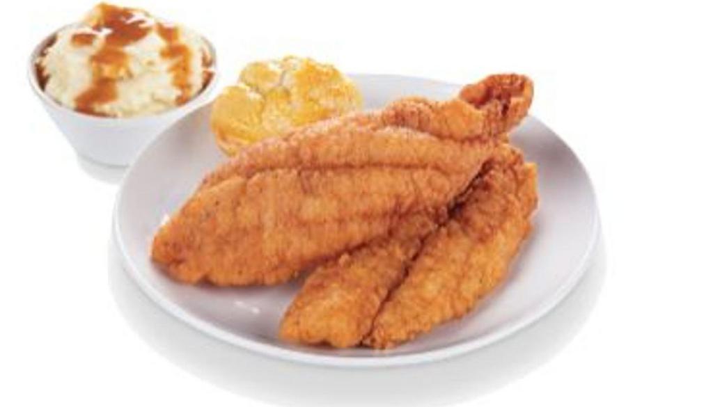 Catering Box Lunch 2Pc Cajun Fish · Box Lunch includes dipping sauce, small side & biscuit. Minimum order of 8 Catering Box Lunches.