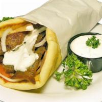 Gyros Pita · Layers of select beef and lamb, perfectly seasoned with zesty spices; broiled on a vertical ...