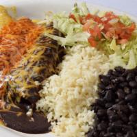 Enchiladas Plate · Gluten free. Three corn tortillas stuffed with your choice of filling smothered in your favo...