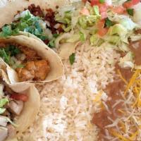Taco Plate (3) · Gluten free. Choose your favorite combination of 3 mexican street tacos, served with rice an...