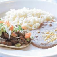 Mini Taco Plate · One crispy or mexican street taco served with rice and beans.