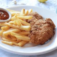 Pollito Con Papas · Crispy chicken tenders served with french fries.