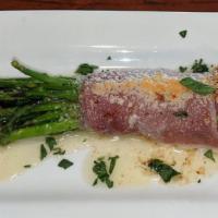 Asparagi Avvolti · Fresh asparagus spears, bundled and wrapped in thinly sliced Prosciutto di Parma, sprinkled ...