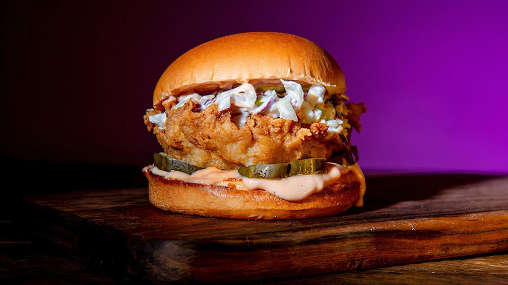 Classic Fried Chicken Sandwich · Southern-Fried and Hand-Breaded Chicken Breast seasoned with our Signature Spice Blend, in between a Toasted Brioche Bun with Lettuce, Pickles, and Mayo.