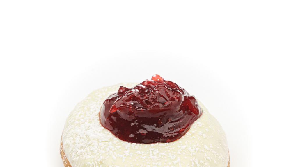 Lemonberry Tart · Lemon icing dusted with powdered sugar  and topped with a scoop of raspberry filling..