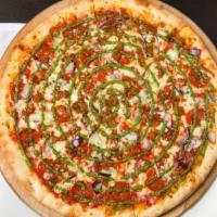 Game Over Pizza · Italian sausage, pepperoni red onion, blue cheese crumbles, mozzarella, n.y. Tomato sauce, a...