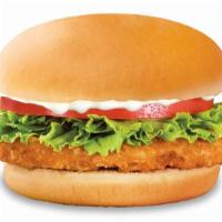 Chicken Deluxe Sandwich · A crispy golden chicken patty topped with lettuce, tomato and mayonnaise served on a toasted...