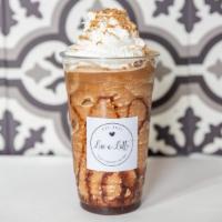 Cookie Dough Frappe · Chocolate cookie dough Frappe, topped with whip cream and cookie dough sprinkles!