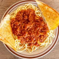 Spaghetti · Homemade meat sauce.