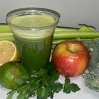 Joe Vandal · Celery, kale, apple, parsley, lemon, ginger.