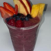 Peach Pit · Strawberry, blackberry, raspberry, banana, pineapple, apple juice. Very Refreshing!