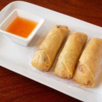 Egg Rolls (3) · Gluten free, vegan. Deep fried rolls filled with cabbage, carrots, celery, and vermicelli no...