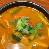 A Bowl Of Tom Yum · Mild, gluten free. (32 OZ) Spicy and sour soup with cabbage, mushrooms, tomatoes, cilantro, ...