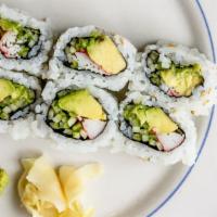 California Roll · Imitation crab, cucumber strips, and avocado