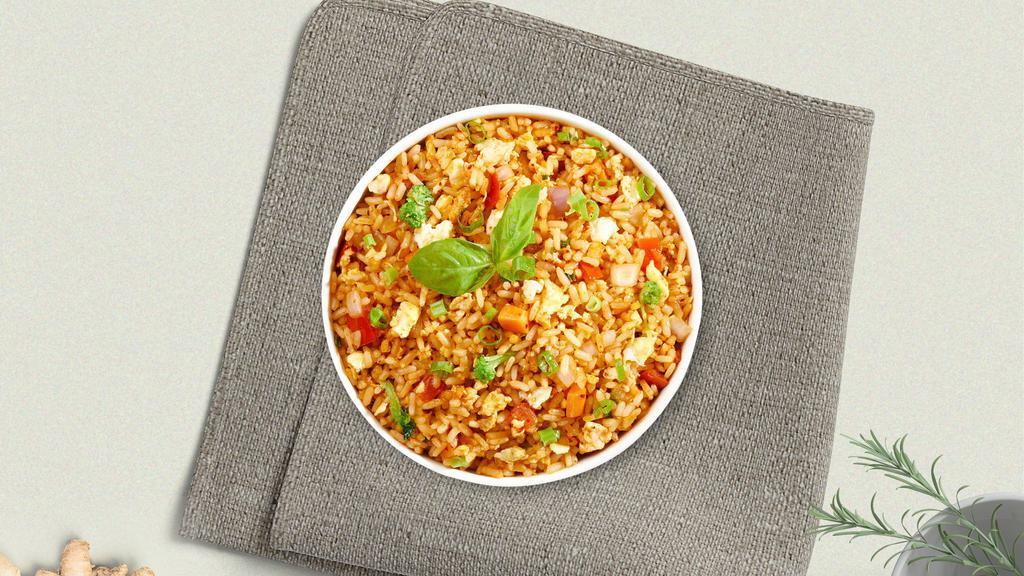 The Fiery Rice · Your choice of protein.Fried rice with basil, pea, bell pepper, onion, green onion, chili, and egg.