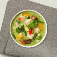 Green Curry Commodities · Your choice of protein.Simmered in green curry spices, coconut milk, bell pepper, green bean...