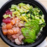 Fuku Bowl* · Most popular. Diced raw tuna, salmon, yellow tail, shrimp, cucumber, avocado and ponzu sauce.