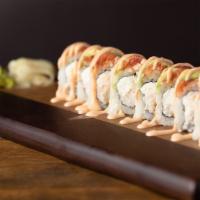 Red Ninja Roll · Crab mix, cream cheese, shrimp tempura, topped with spicy tuna, avocado and spicy mayo.