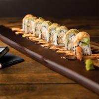 Venti Roll · Shrimp tempura, cream cheese, cucumber, crab mix, topped with jalapenos, avocado, topped wit...