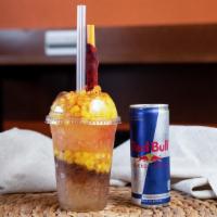 Toro Loco · Red bull with chopped mango, pineapple, and tamarind syrup.