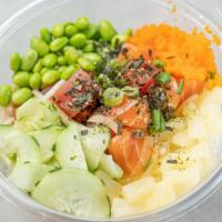 Hana Wave Poke Bowl · Your choice of size and base, ahi tuna, salmon, green and white onion, cucumber, edamame, ma...