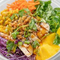 Chicken Poke Bowl · Your choice of size and base, diced chicken, green onion, cilantro, purple cabbage, carrot, ...